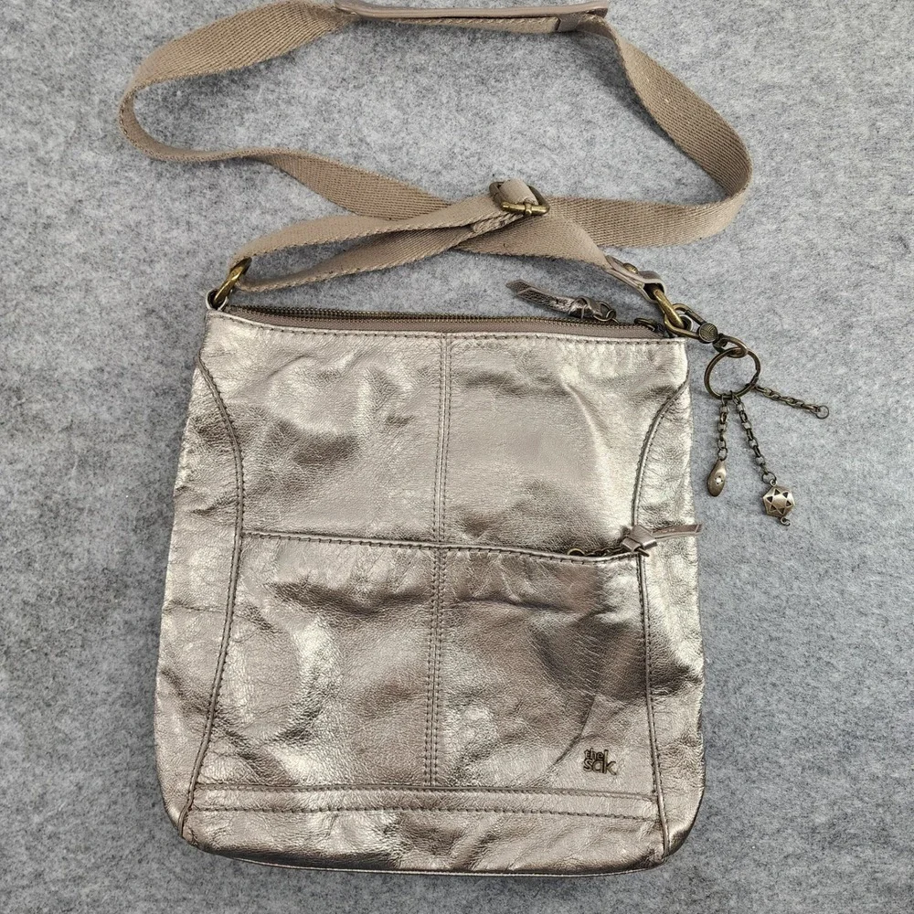 The Sak Metallic‎ Champagne Leather Crossbody Bag Boho Shimmer Women OS